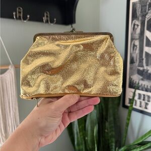 VTG 50s Gold Metallic 2 Pocket Coin Purse Case